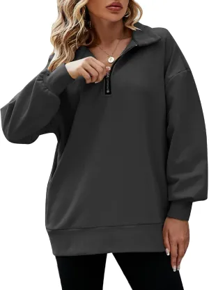 PEHMEA Womens Oversized Half Zip Pullover Long Sleeve Sweatshirt Quarter Zip Hoodie Trendy Sweater Fall Y2K Clothes