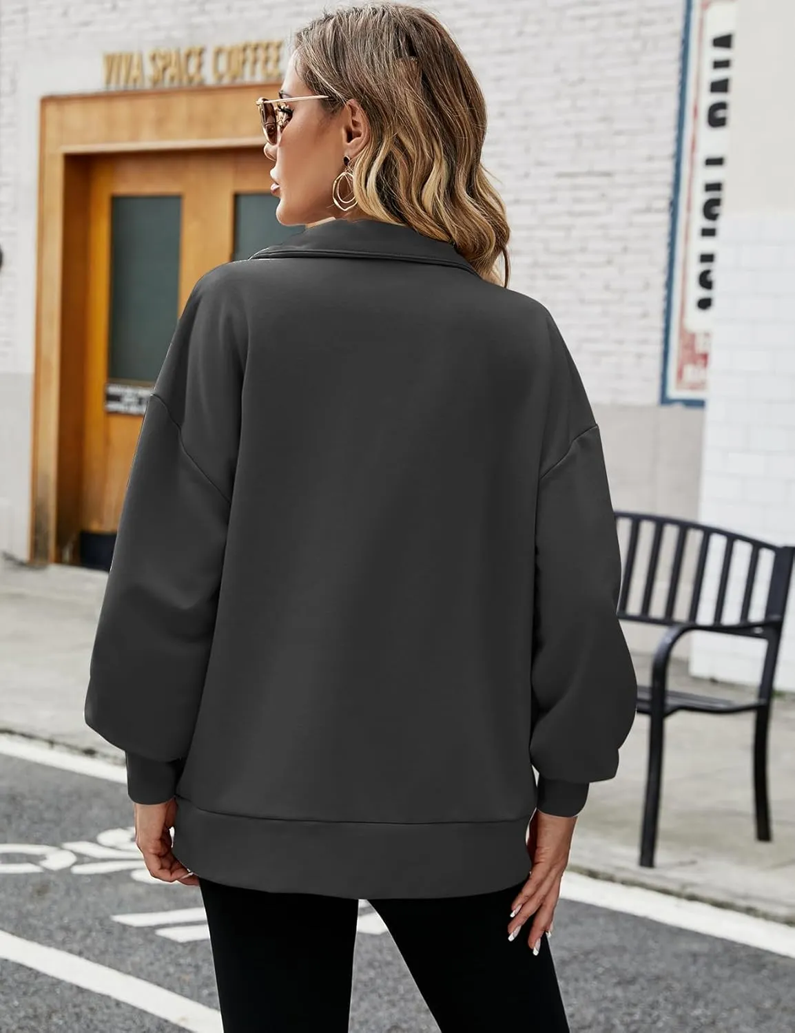 PEHMEA Womens Oversized Half Zip Pullover Long Sleeve Sweatshirt Quarter Zip Hoodie Trendy Sweater Fall Y2K Clothes