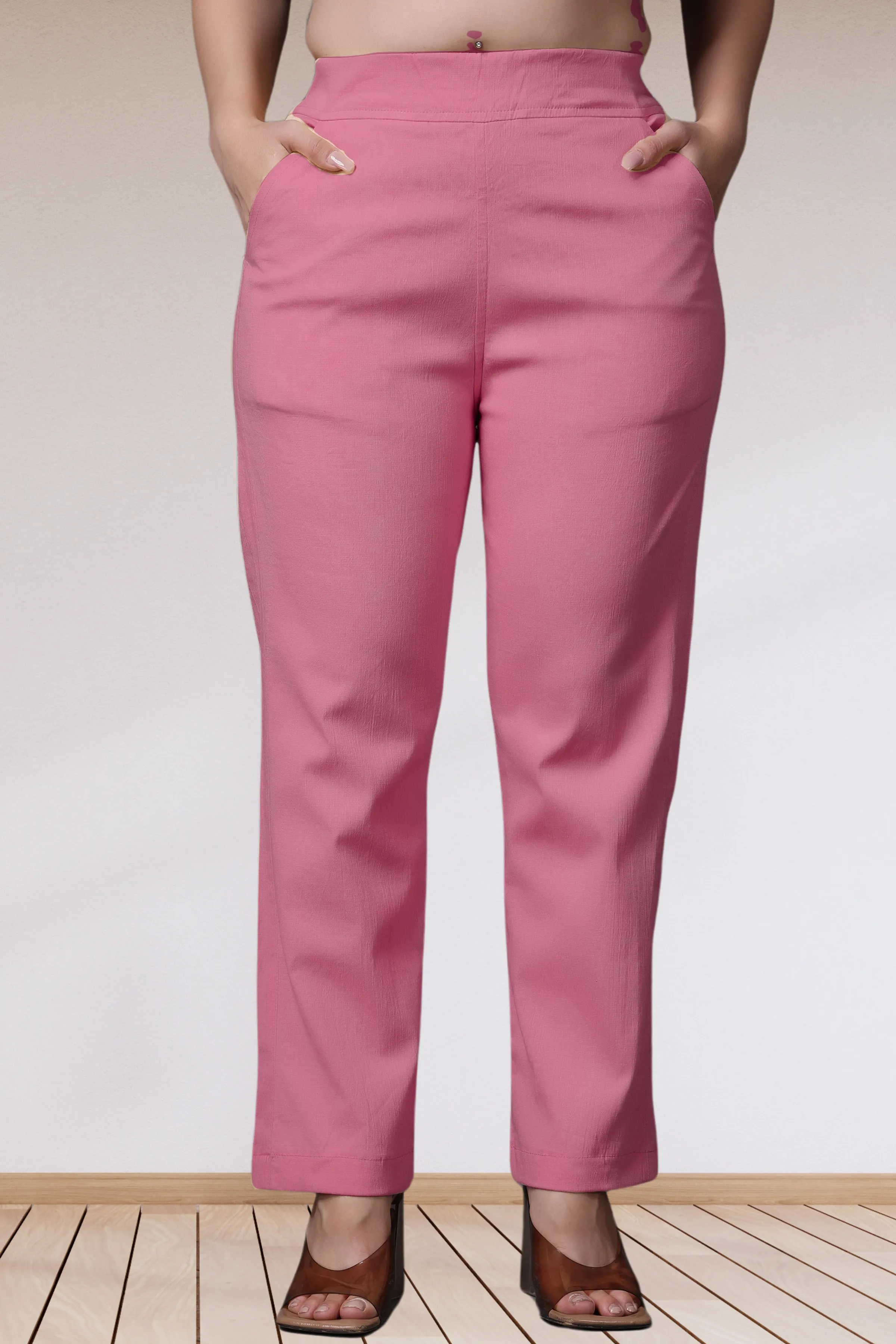 Pink Lycra Slub Pants