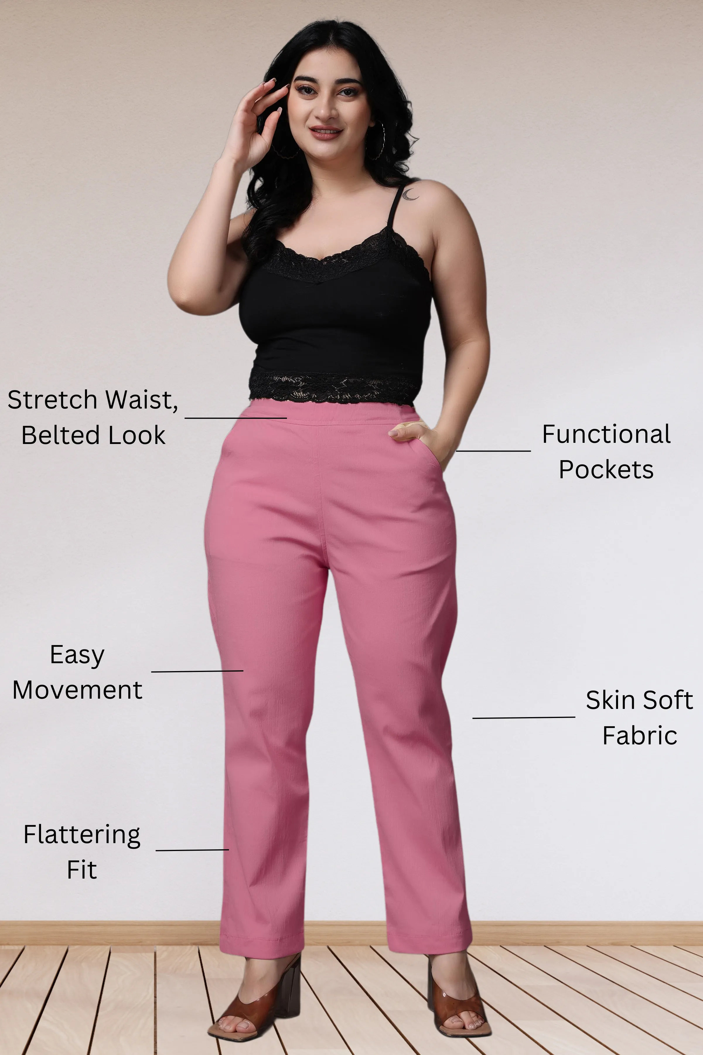 Pink Lycra Slub Pants