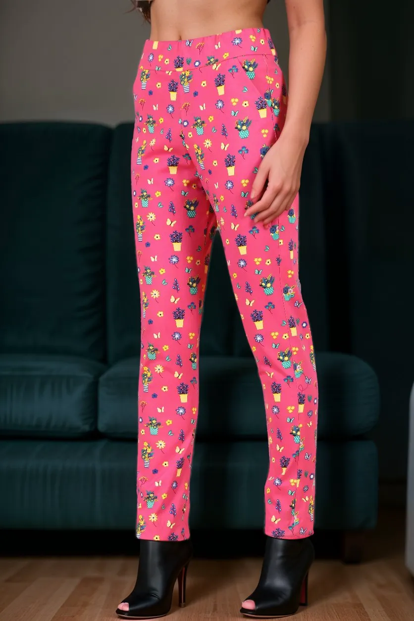 Pink Printed Lycra Pant