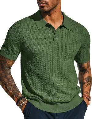 PJ PAUL JONES Mens Knit Polo Shirt Short Sleeve Hollow Out Knit Shirt Texture Knitted Polo