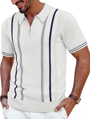 PJ PAUL JONES Mens Polo Shirts Quarter Zip Knit Shirt Vintage Short Sleeve Summer Shirt
