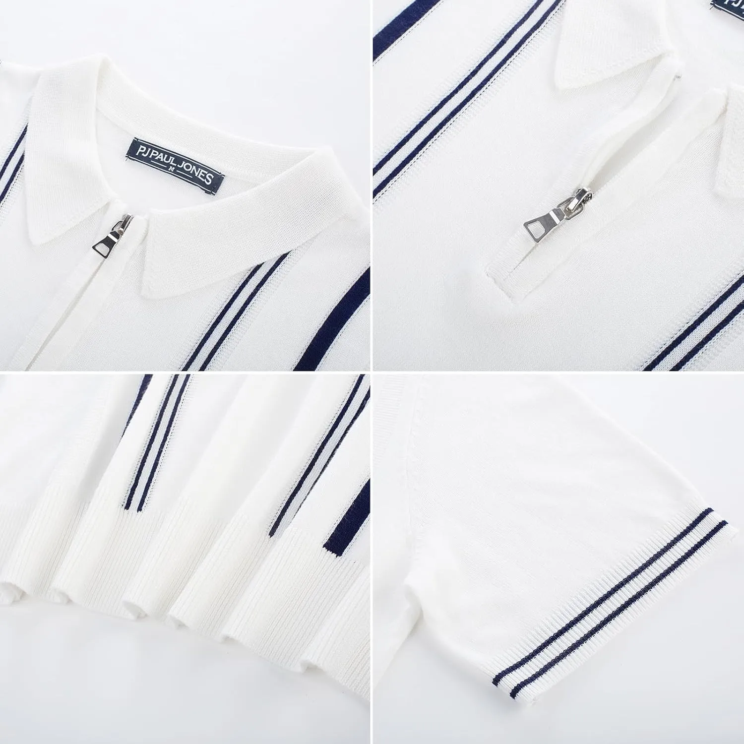 PJ PAUL JONES Mens Polo Shirts Quarter Zip Knit Shirt Vintage Short Sleeve Summer Shirt