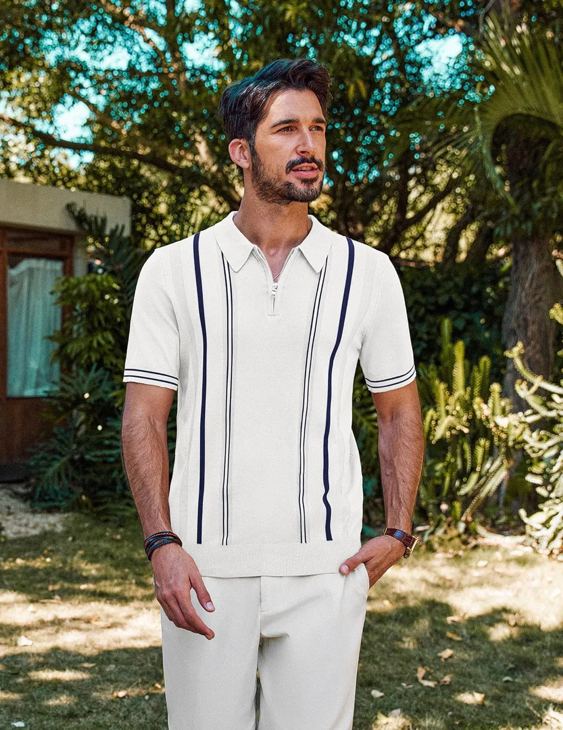 PJ PAUL JONES Mens Polo Shirts Quarter Zip Knit Shirt Vintage Short Sleeve Summer Shirt