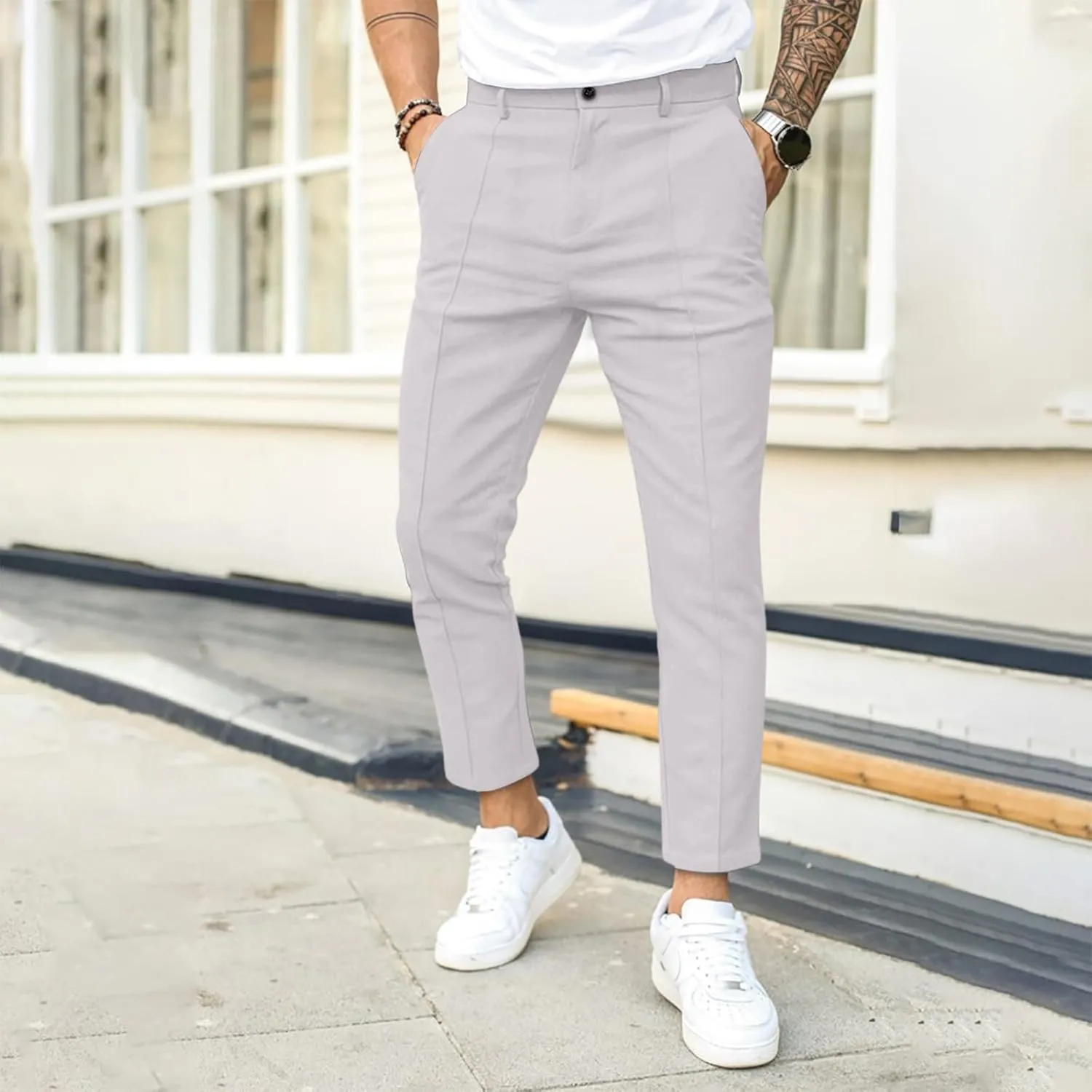 Plaid Dress Pants for Men Slim Fit Dress Pants Stretch Regular Fit Business Casual Fashion Golf Pencil Chinos Pants