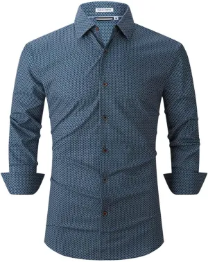 Plaid Shirt Men Mens Button Down Shirts Wrinkle Free 4-Way Stretch Print Business Casual Dress M-2XL