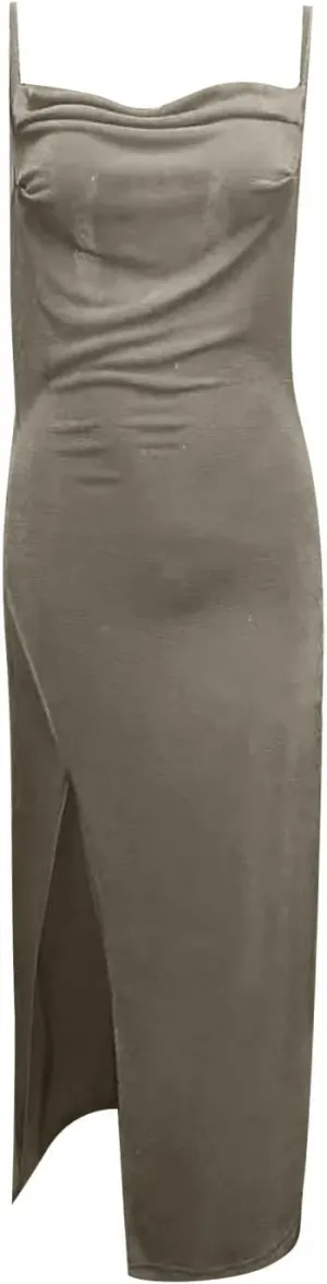 Plus Size Slip Dress for Women Side Slit Midi Cowl Neck Dresses Party Spaghetti Cami Drape Evening S-3XL