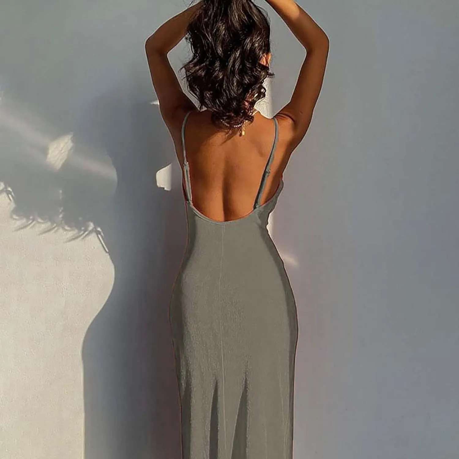 Plus Size Slip Dress for Women Side Slit Midi Cowl Neck Dresses Party Spaghetti Cami Drape Evening S-3XL