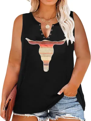 Plus Size Western Shirt for Women Cow Skull Shirt Boho Cowgirl T-Shirt Rodeo Graphic Tee Vintage Country Music Tops