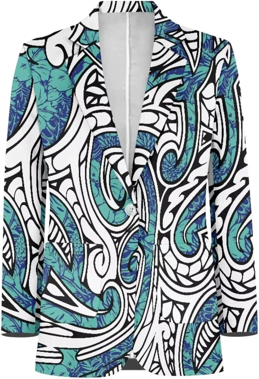 Polynesian Tapa Puletasi Samoan Puletasi Blazer for Woman Plus Size Long Sleeve Blazer Jackets with Pockets