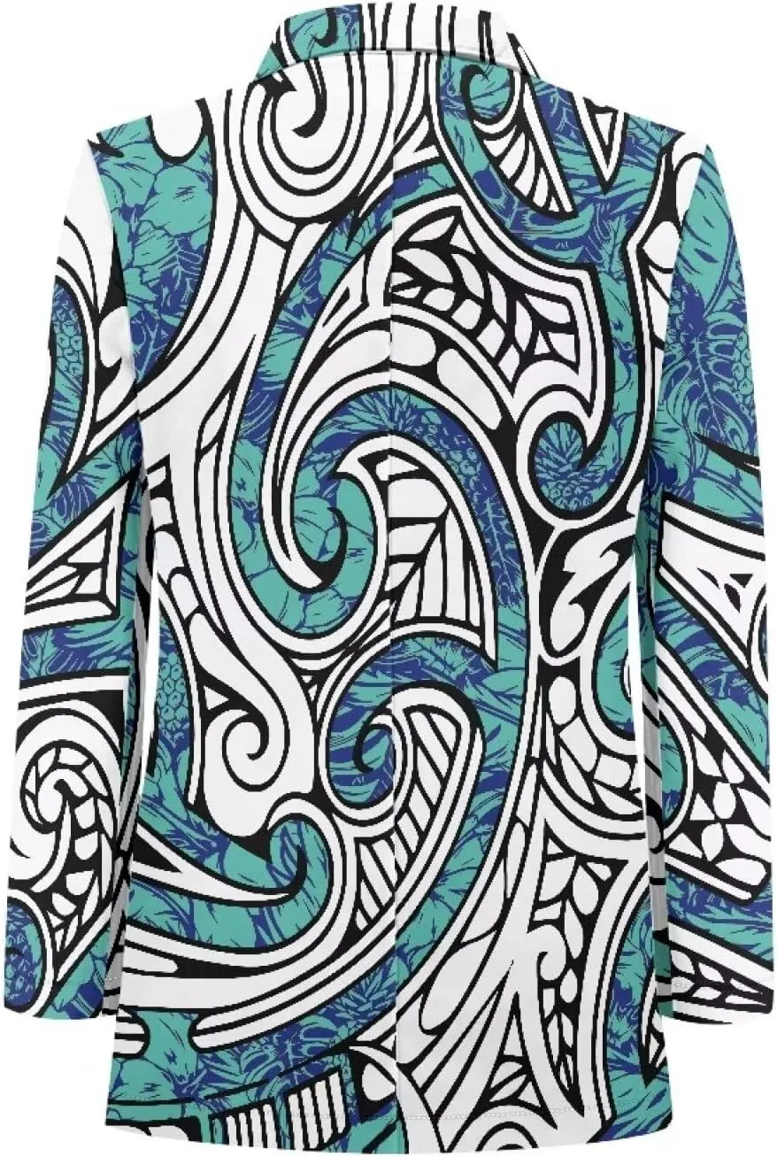Polynesian Tapa Puletasi Samoan Puletasi Blazer for Woman Plus Size Long Sleeve Blazer Jackets with Pockets