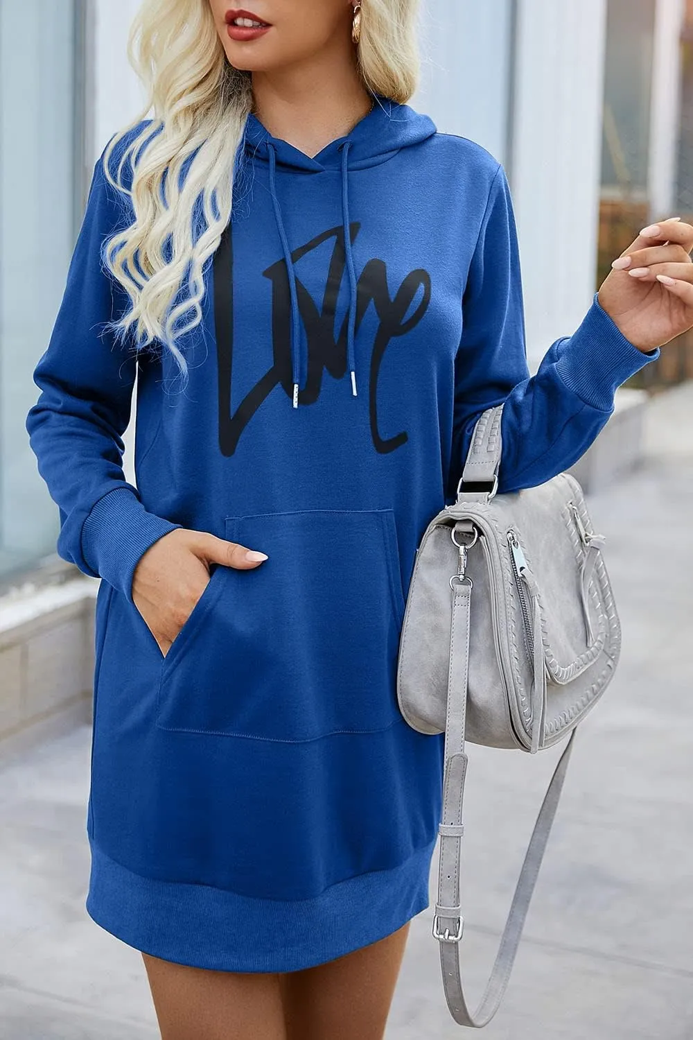 PRETTYGARDEN Women's Hooded Sweatshirt Fall Fashion Drawstring Lightweight Long Sleeve Pullover Hoodie Dress