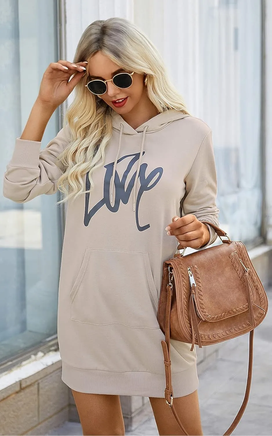 PRETTYGARDEN Women's Hooded Sweatshirt Fall Fashion Drawstring Lightweight Long Sleeve Pullover Hoodie Dress