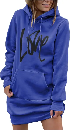 PRETTYGARDEN Women's Hooded Sweatshirt Fall Fashion Drawstring Lightweight Long Sleeve Pullover Hoodie Dress