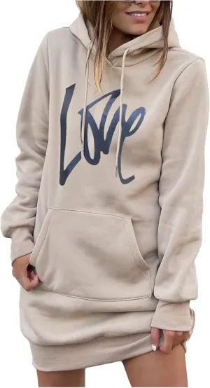 PRETTYGARDEN Women's Hooded Sweatshirt Fall Fashion Drawstring Lightweight Long Sleeve Pullover Hoodie Dress