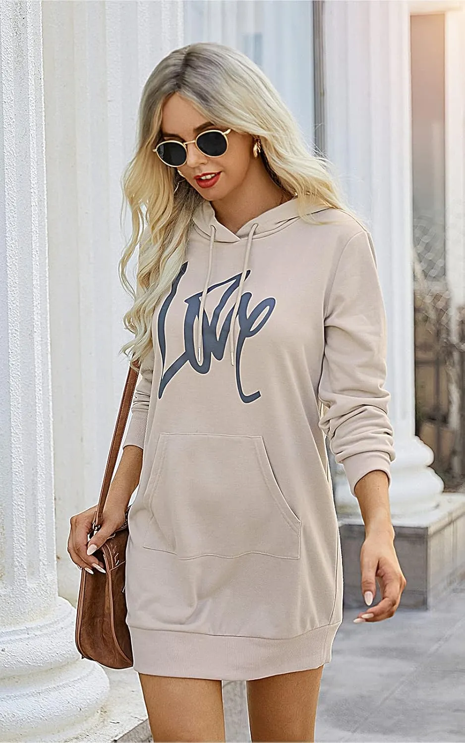 PRETTYGARDEN Women's Hooded Sweatshirt Fall Fashion Drawstring Lightweight Long Sleeve Pullover Hoodie Dress