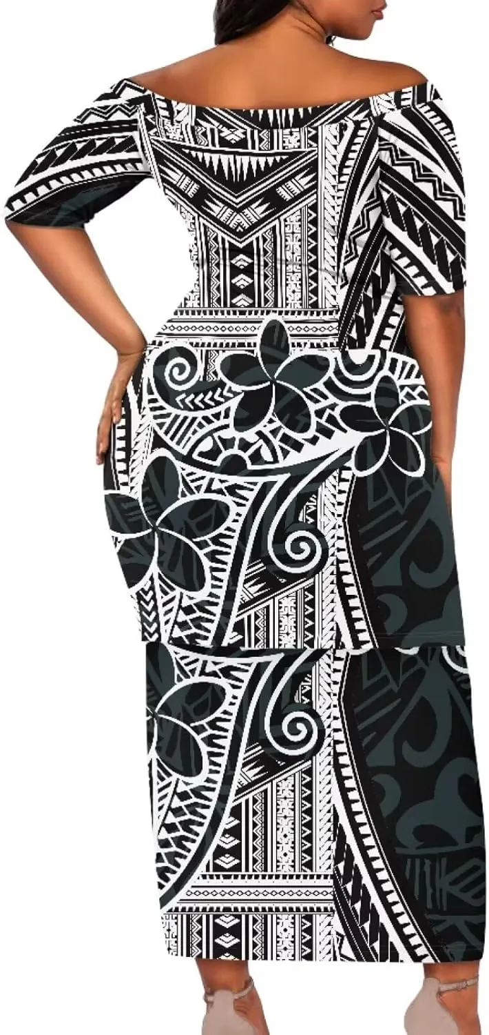 Puletasi Traditional Off Shoulder Dress Plus Size Tops and Skirt Sets
