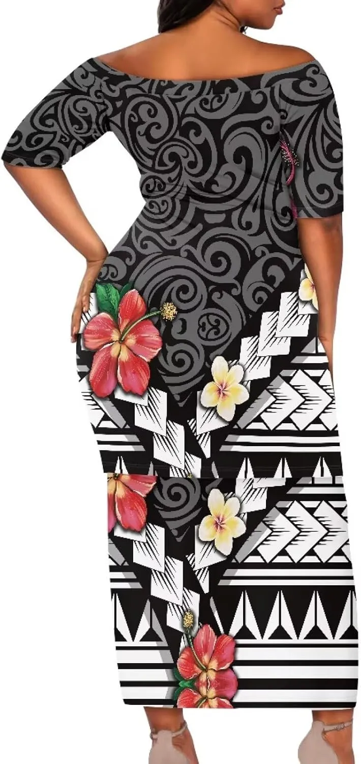 Puletasi Traditional Off Shoulder Dress Plus Size Tops and Skirt Sets