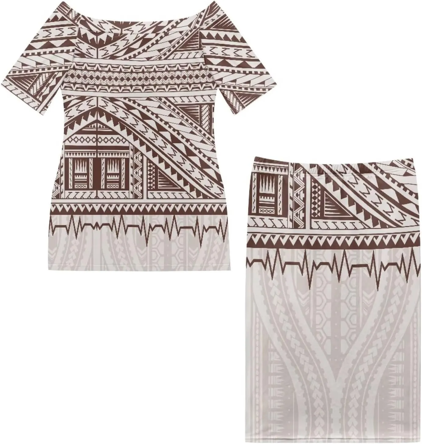 Puletasi Traditional Off Shoulder Dress Plus Size Tops and Skirt Sets