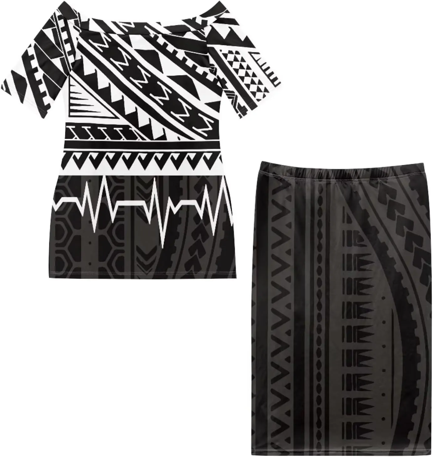 Puletasi Traditional Off Shoulder Dress Plus Size Tops and Skirt Sets