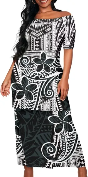 Puletasi Traditional Off Shoulder Dress Plus Size Tops and Skirt Sets