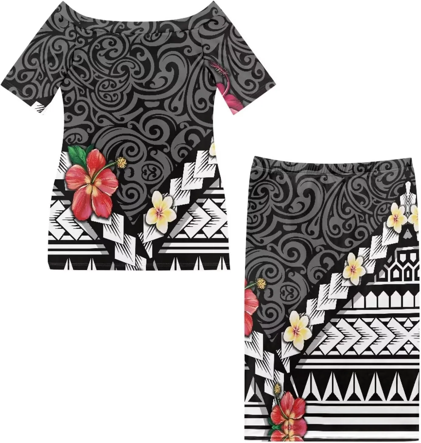 Puletasi Traditional Off Shoulder Dress Plus Size Tops and Skirt Sets