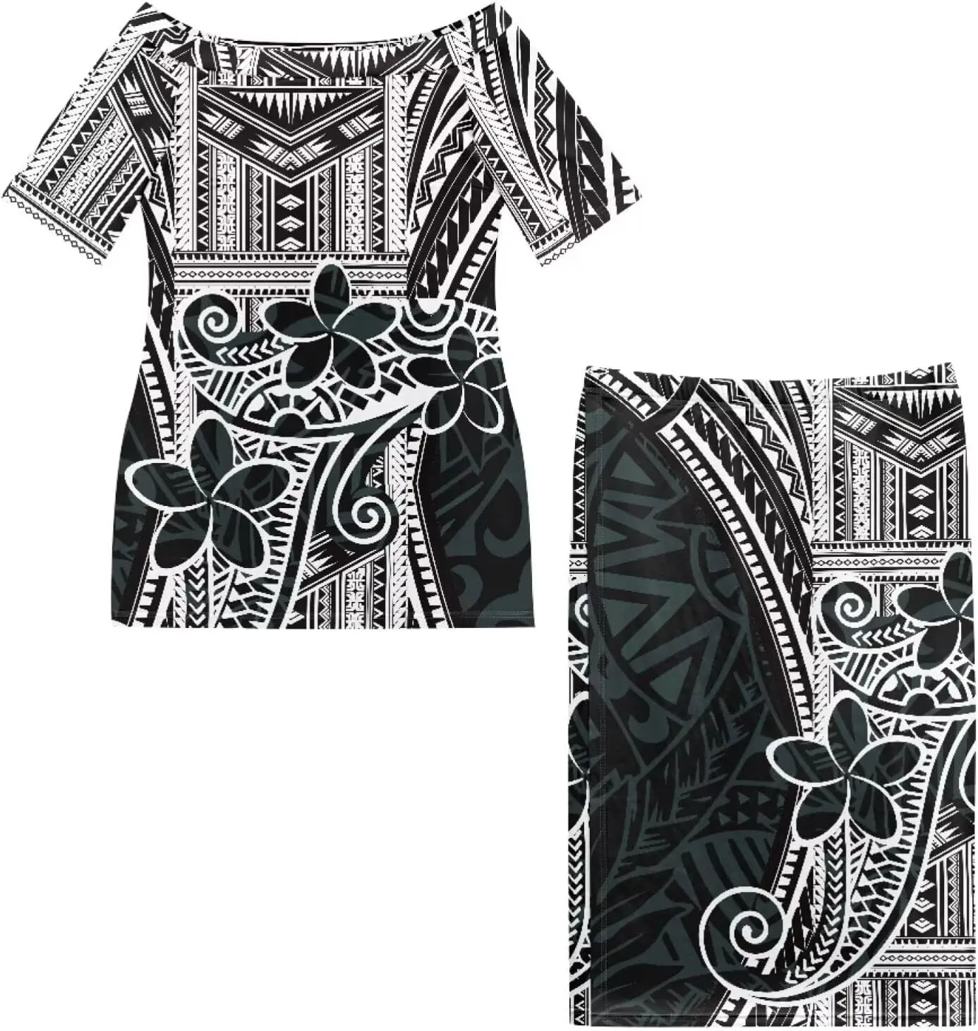 Puletasi Traditional Off Shoulder Dress Plus Size Tops and Skirt Sets