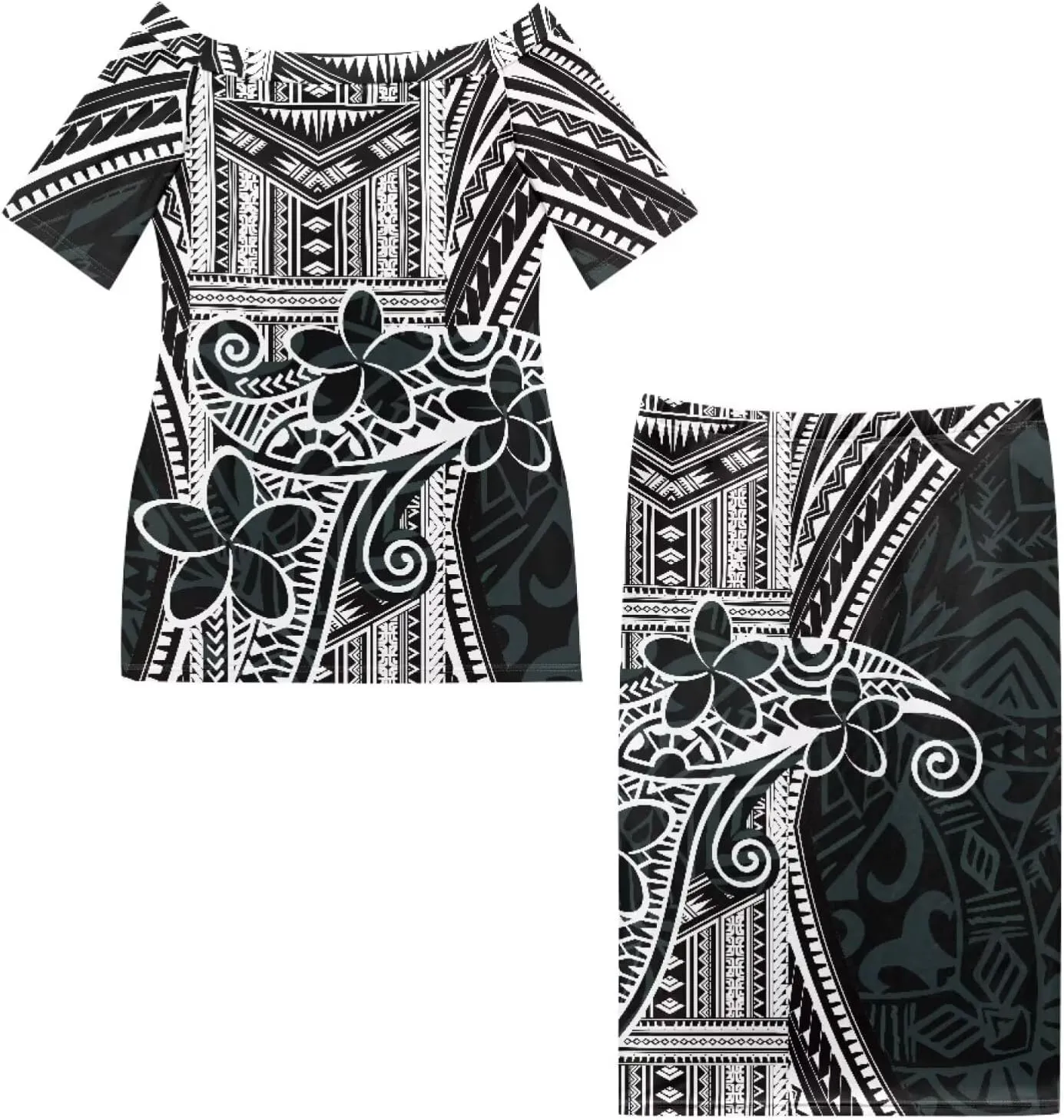 Puletasi Traditional Off Shoulder Dress Plus Size Tops and Skirt Sets