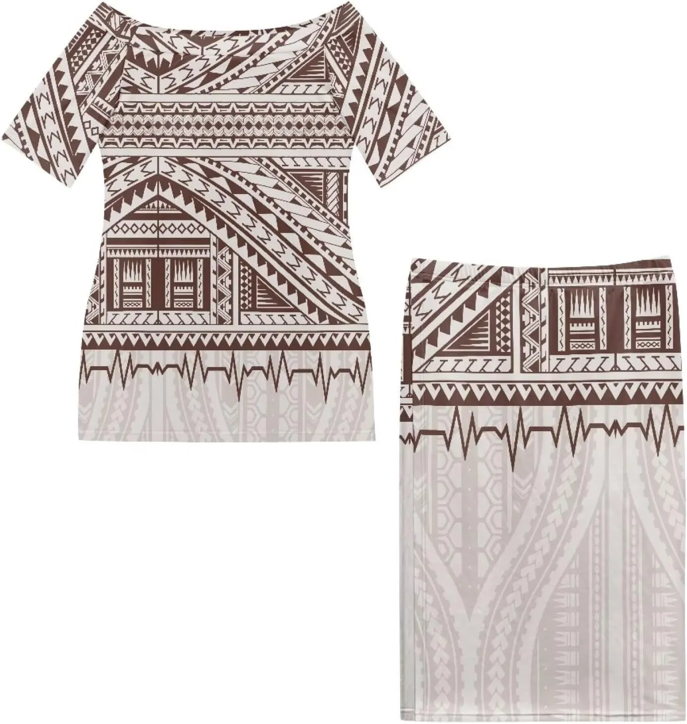 Puletasi Traditional Off Shoulder Dress Plus Size Tops and Skirt Sets