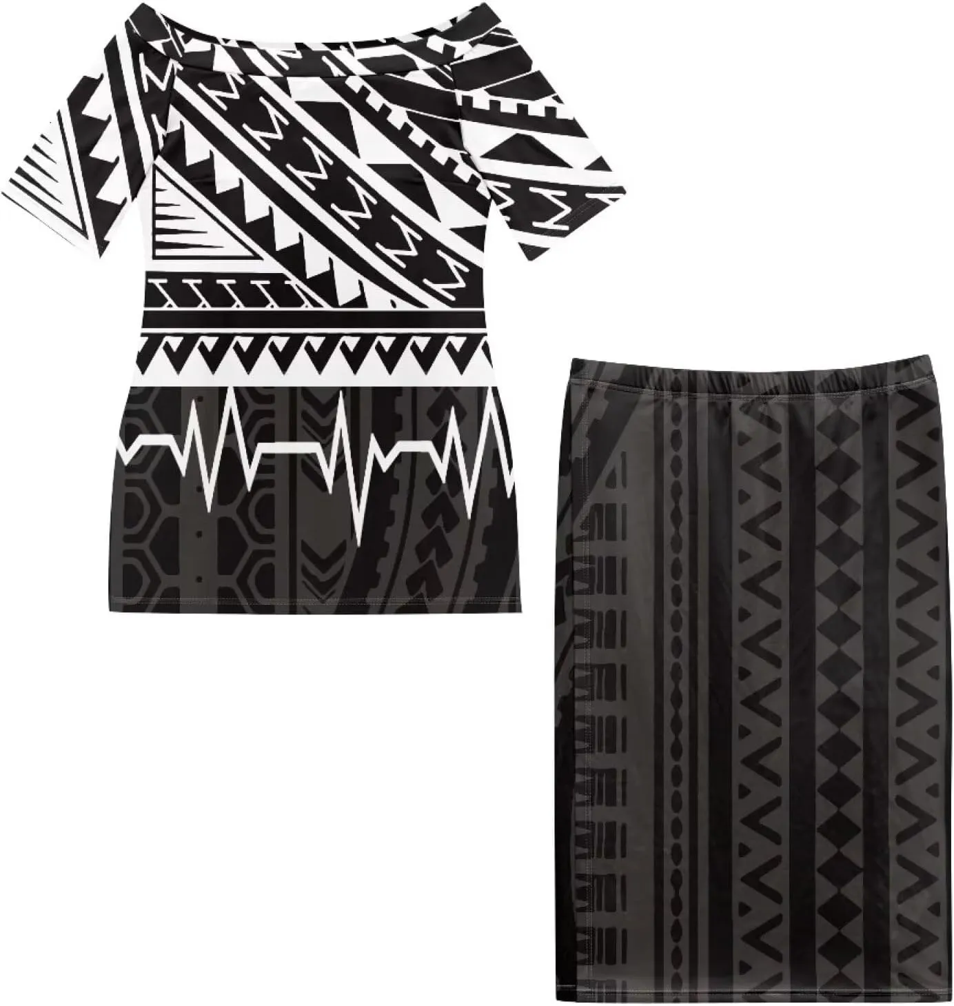 Puletasi Traditional Off Shoulder Dress Plus Size Tops and Skirt Sets