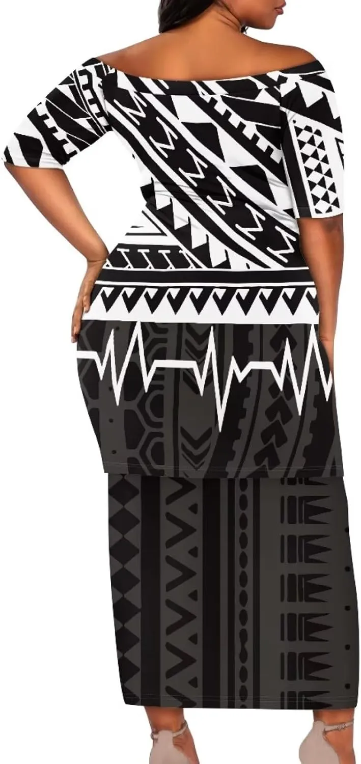 Puletasi Traditional Off Shoulder Dress Plus Size Tops and Skirt Sets