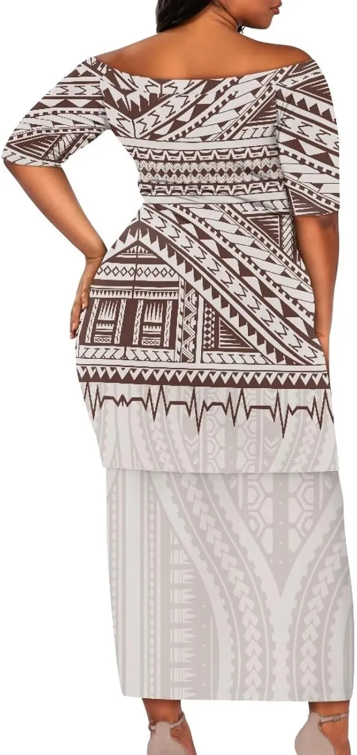 Puletasi Traditional Off Shoulder Dress Plus Size Tops and Skirt Sets
