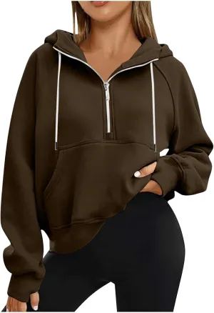 Pullover Sweaters for Women Quarter Zip Pullover Collared Sweater with Hood Oversized Zip Up Hoodie for Women
