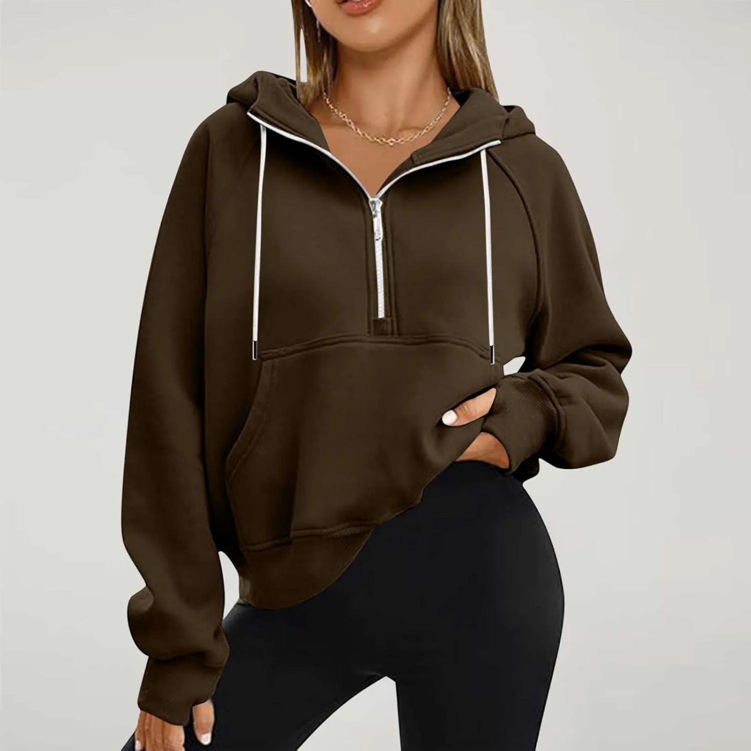 Pullover Sweaters for Women Quarter Zip Pullover Collared Sweater with Hood Oversized Zip Up Hoodie for Women