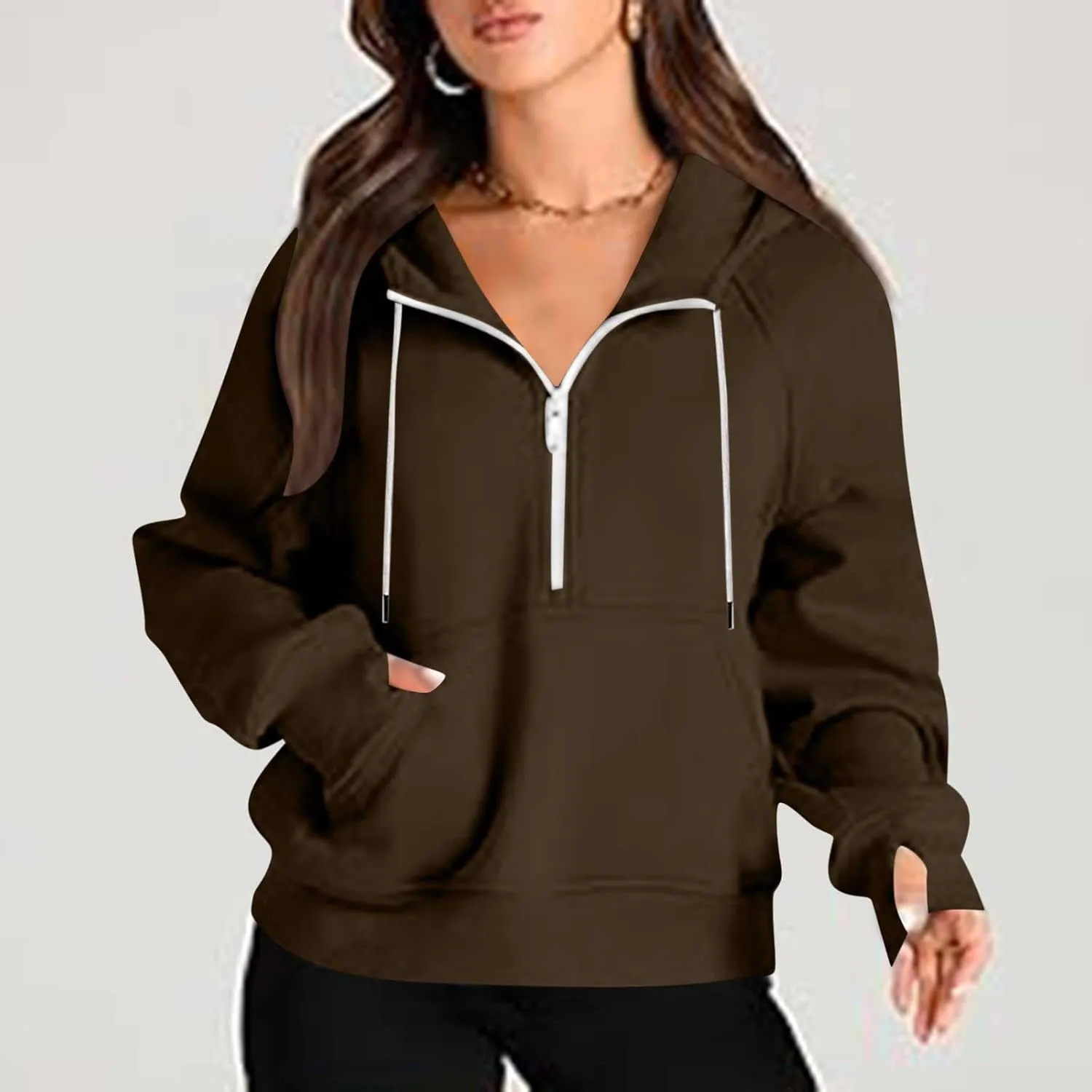 Pullover Sweaters for Women Quarter Zip Pullover Collared Sweater with Hood Oversized Zip Up Hoodie for Women