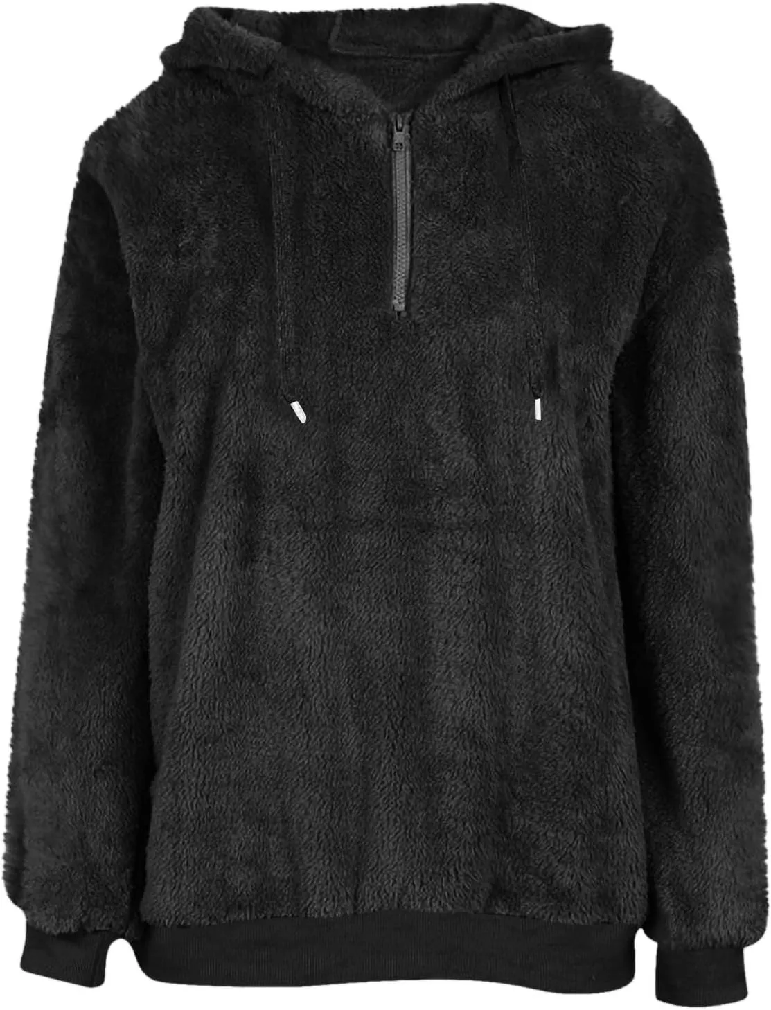 Quarter Zip Pullover Women Comfy Warm Sherpa Fleece Hooded Sweatshirts Ladies 1/4 Zip Winter Sweaters Outwear