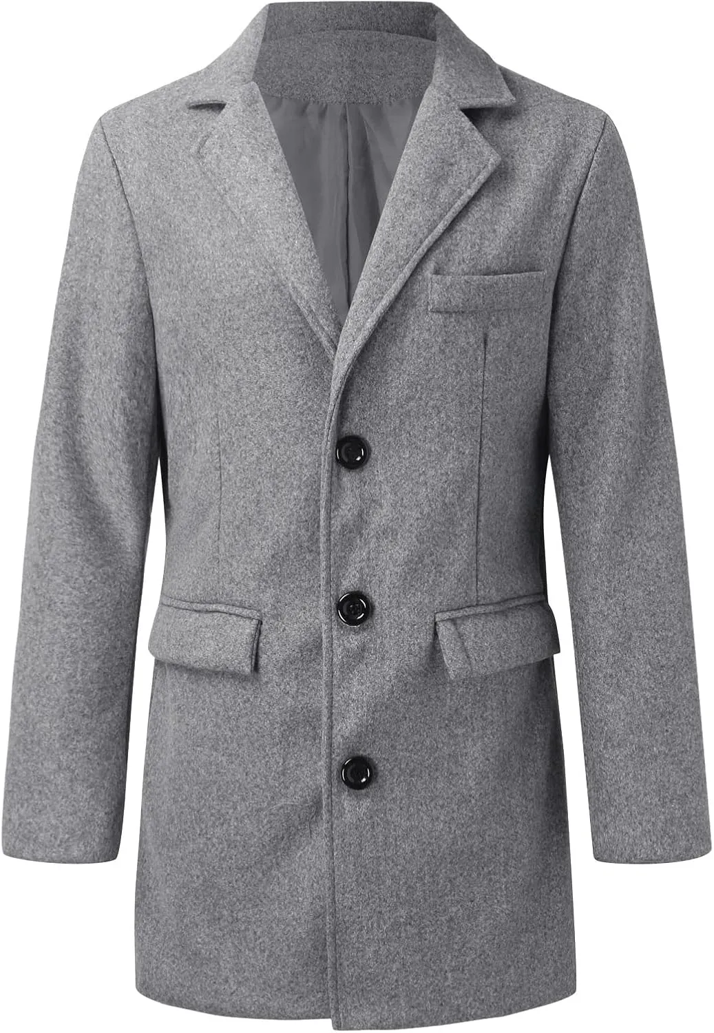 QWENTMTNTY Wool Pea Coats for Men Winter Slim Fit Casual Single Breasted Trench Coat Mid-Length Thermal Business Peacoat