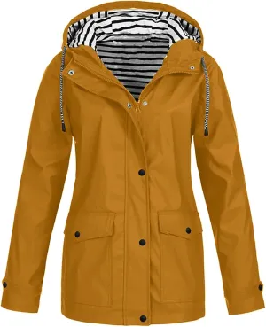 Rain Jacket Women,2025 Spring Trendy Zip Lined Waterproof Rain Coats Lightweight Outdoor Hiking Hooded Windbreaker