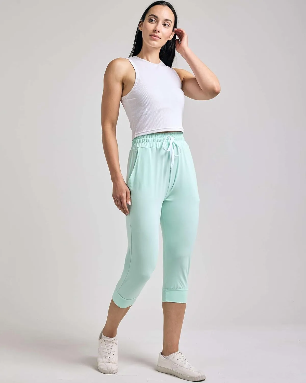Real Essentials 3-Pack: Women's Ultra Soft Lounge Capri Joggers Sweatpants Athletic Yoga with Pockets(Available in Plus Size)