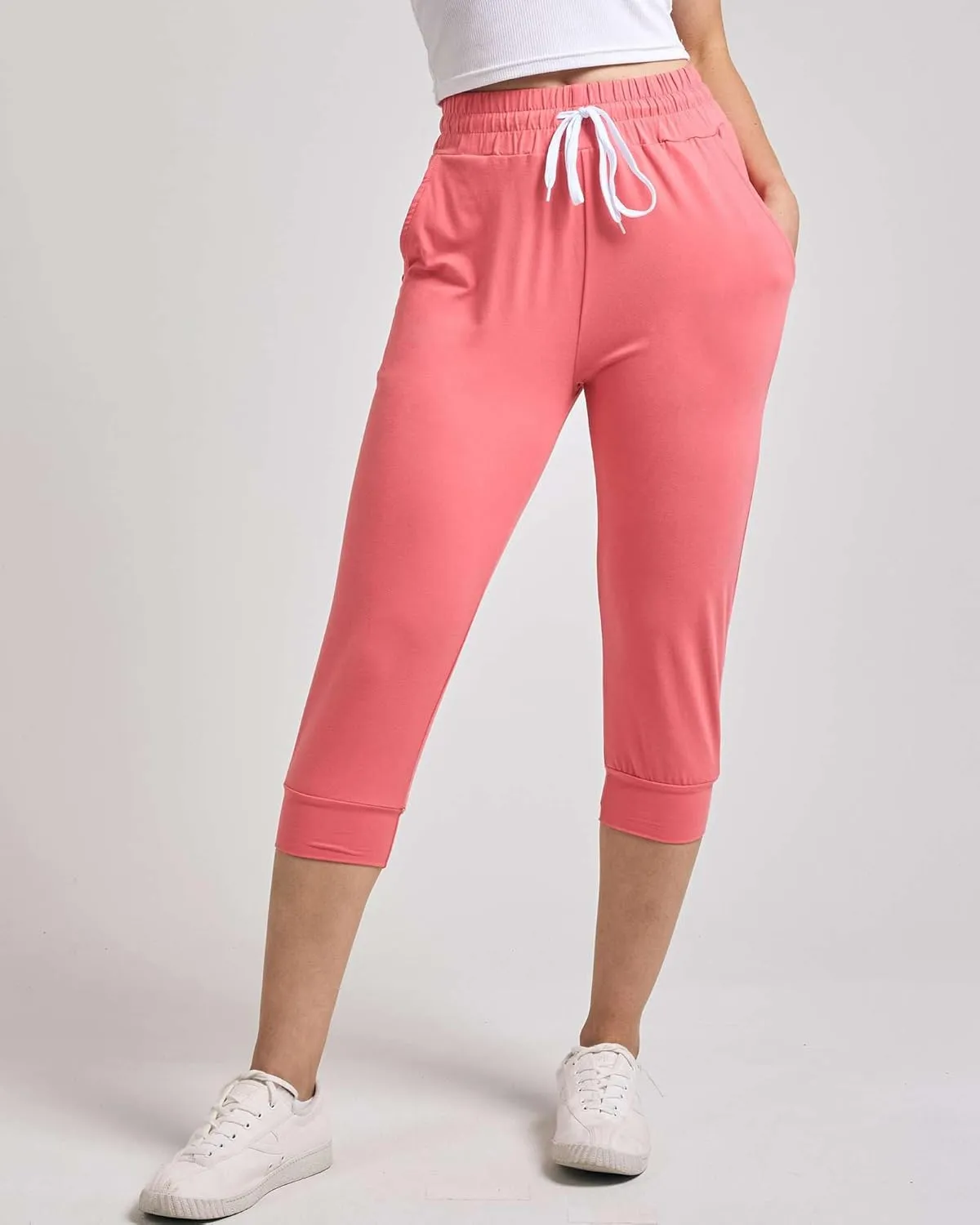 Real Essentials 3-Pack: Women's Ultra Soft Lounge Capri Joggers Sweatpants Athletic Yoga with Pockets(Available in Plus Size)