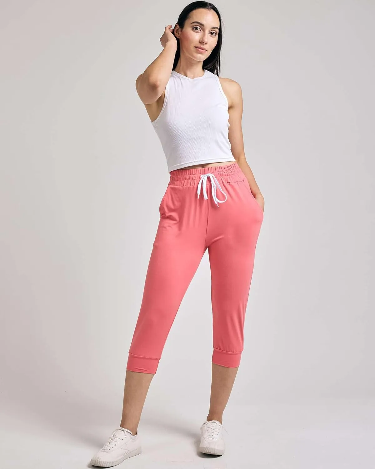 Real Essentials 3-Pack: Women's Ultra Soft Lounge Capri Joggers Sweatpants Athletic Yoga with Pockets(Available in Plus Size)