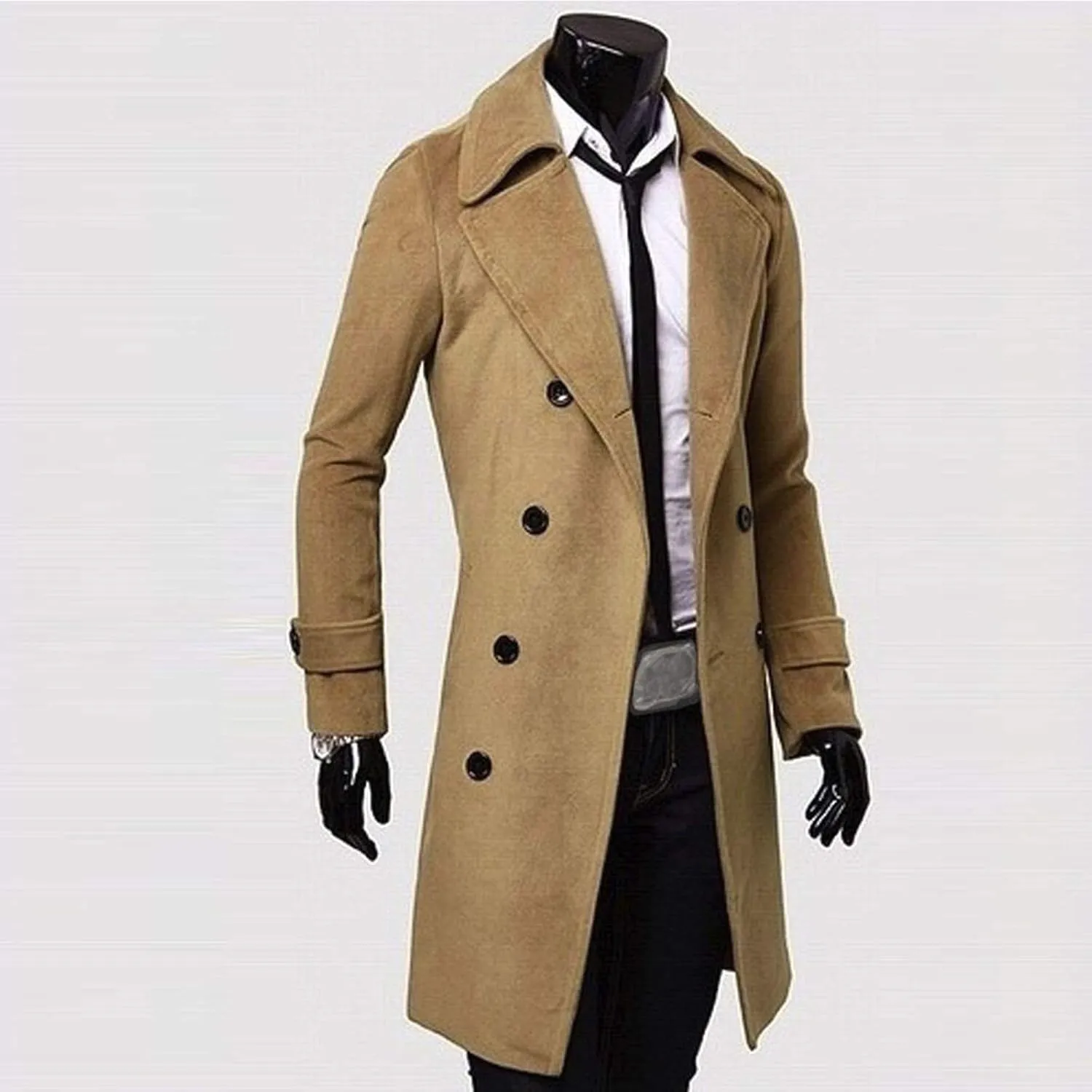 RTRDE Men's Winter Trench Coats Notched Lapel Double Breasted Long Jacket Overcoat Pea Coats Fashion, M-3XL