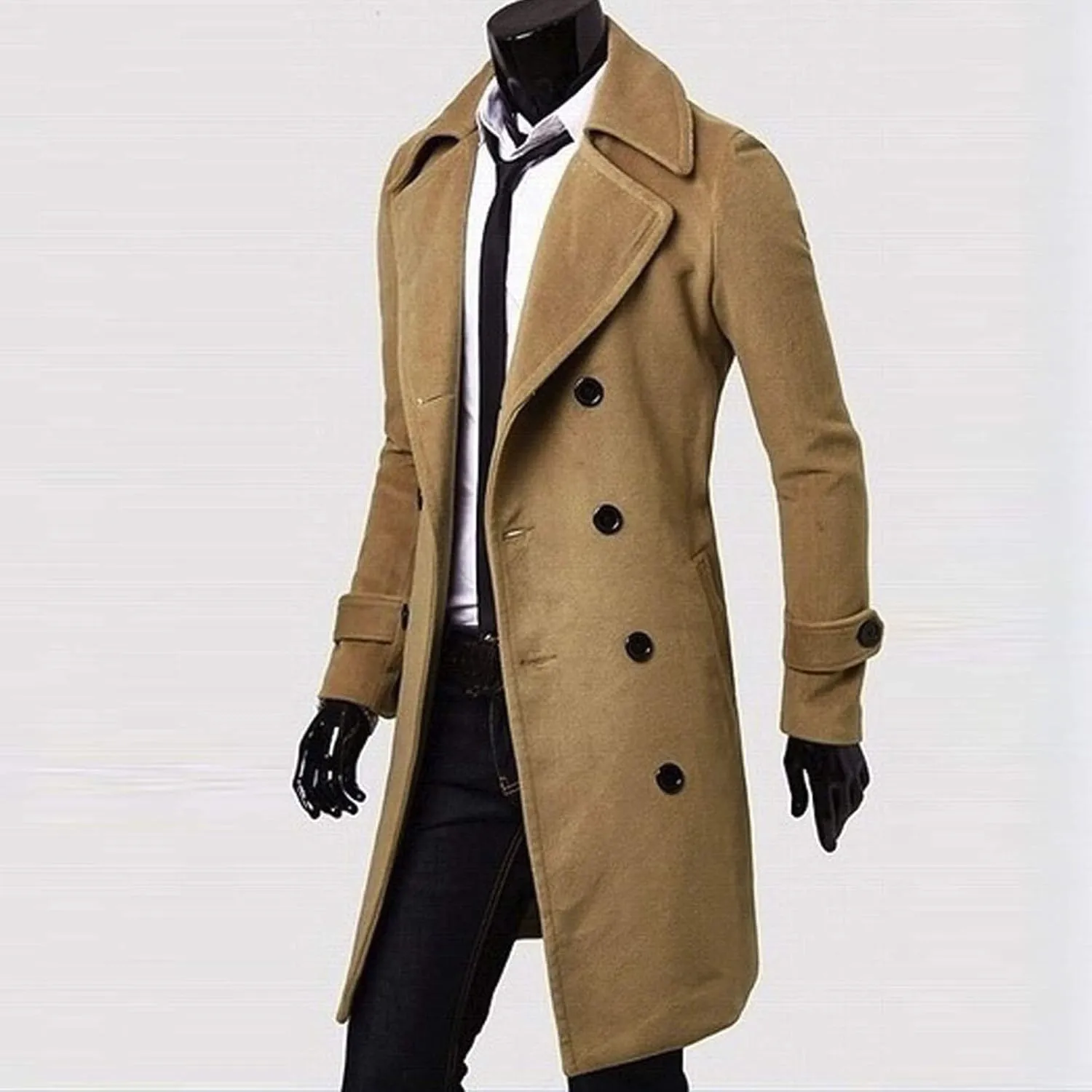 RTRDE Men's Winter Trench Coats Notched Lapel Double Breasted Long Jacket Overcoat Pea Coats Fashion, M-3XL