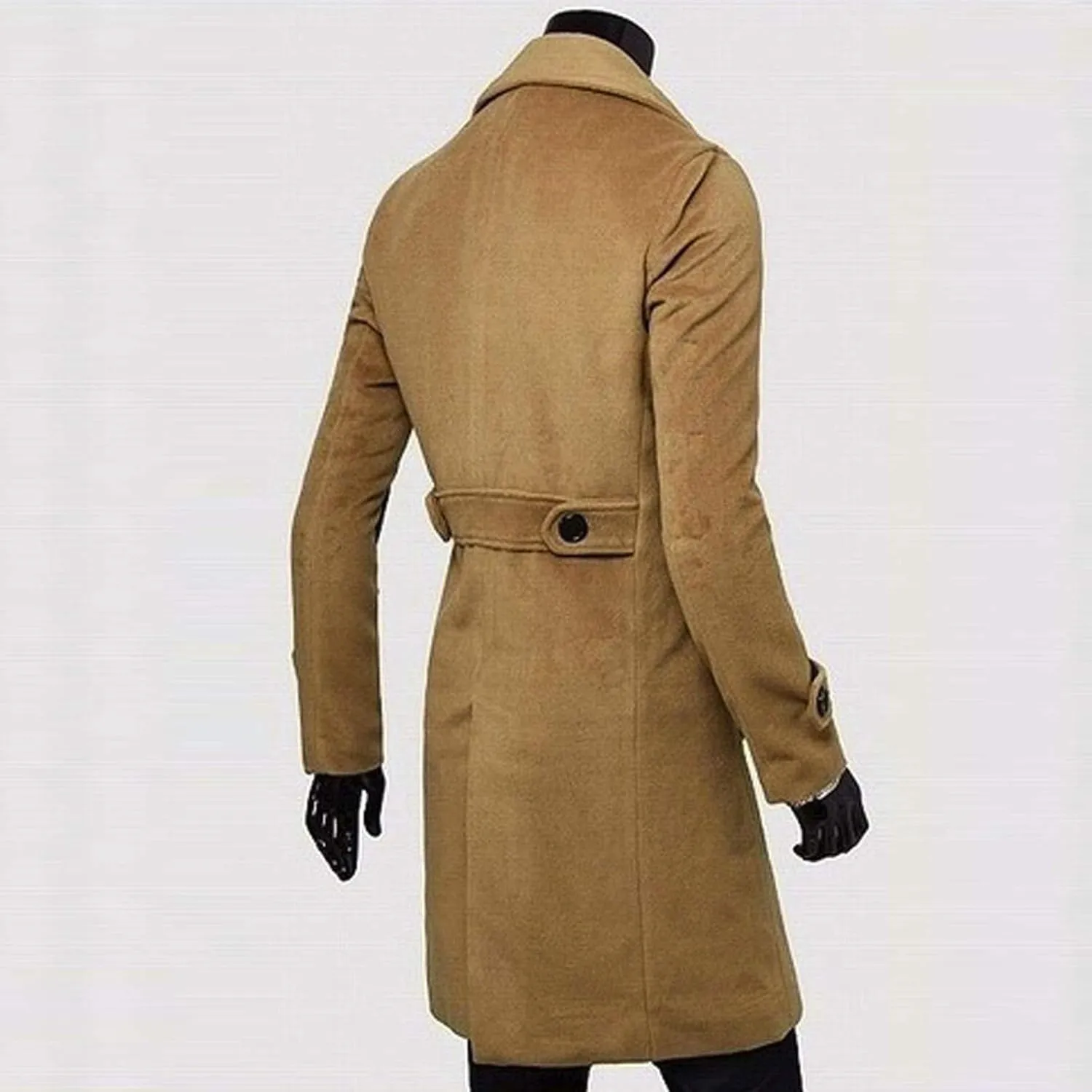 RTRDE Men's Winter Trench Coats Notched Lapel Double Breasted Long Jacket Overcoat Pea Coats Fashion, M-3XL