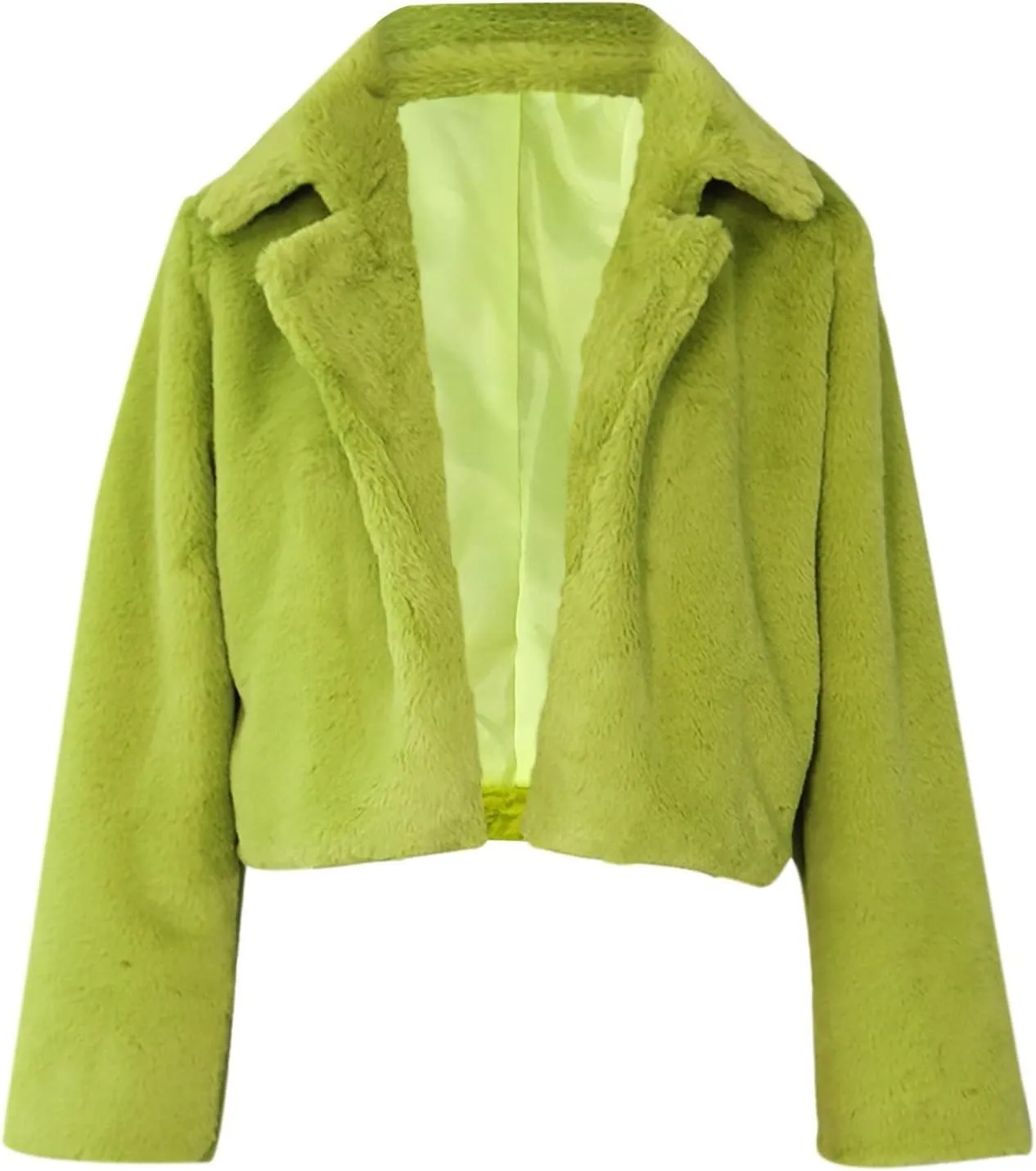 SACFOF Womens Solid Cropped Long Sleeve Shaggy Jacket Lapel Faux Fur Coat Warm Winter Fluffy Short Outwear