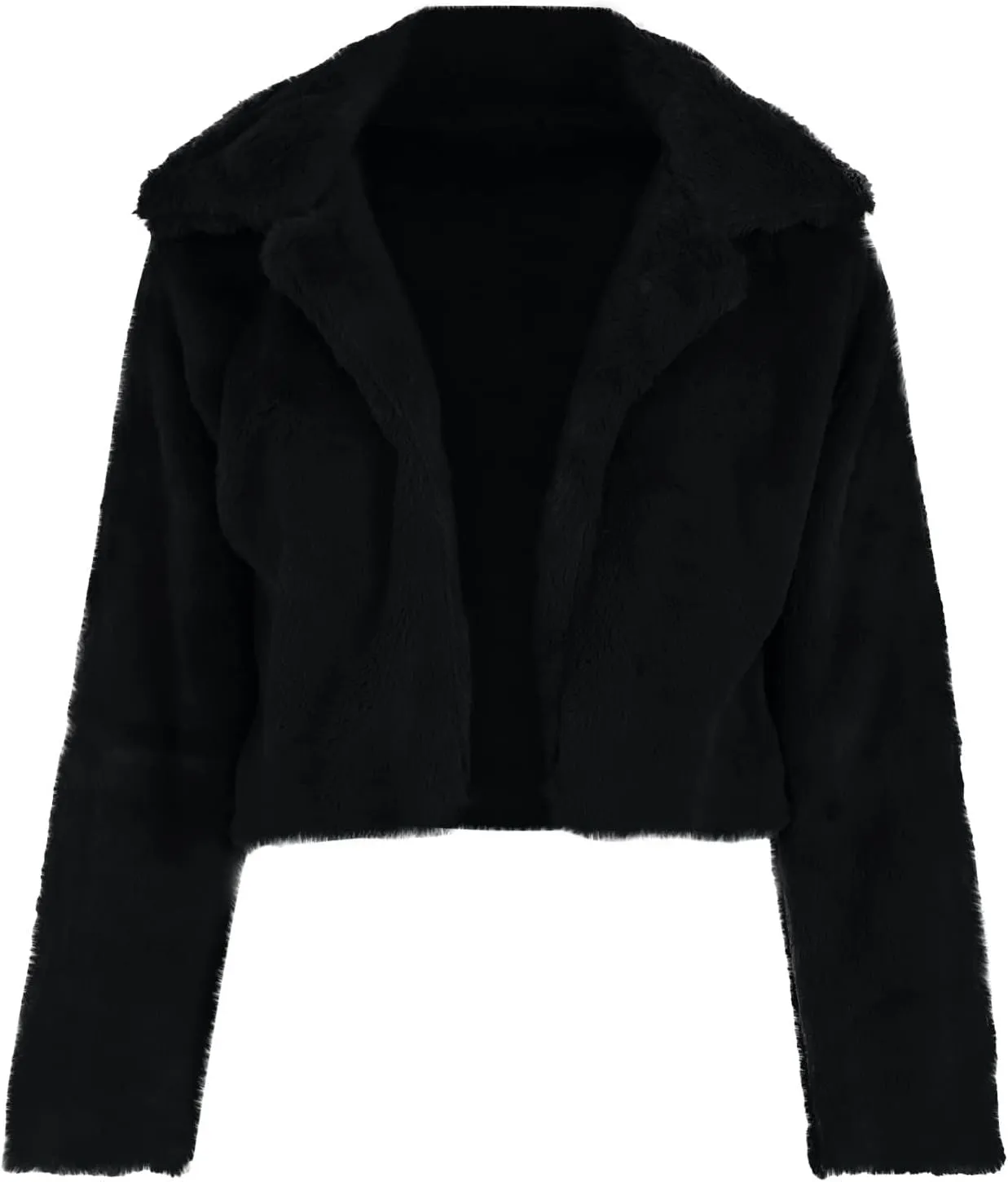 SACFOF Womens Solid Cropped Long Sleeve Shaggy Jacket Lapel Faux Fur Coat Warm Winter Fluffy Short Outwear