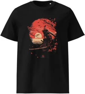 Samurai Sunset T-Shirt - Unisex Organic Cotton Tee, Traditional Japanese Warrior Design, Artistic Samurai Shirt