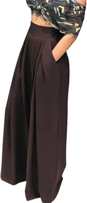 SGASY Womens Palazzo Long Pants High Waist Wide Leg Stretchy Loose Fit Casual Trousers Holiday Flowy Pants with Pocket