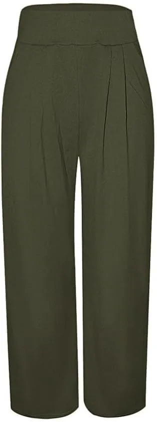 SGASY Womens Palazzo Long Pants High Waist Wide Leg Stretchy Loose Fit Casual Trousers Holiday Flowy Pants with Pocket
